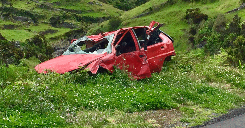 Damaged car waiting for Car Insurance Claim
